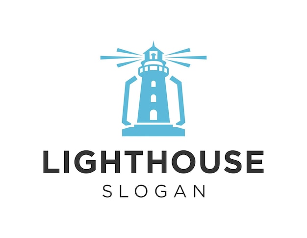Un logo de faro azul con una casa de luz en la parte superior