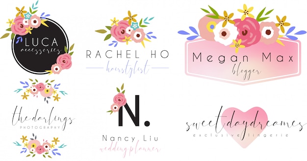 Vector logo femenino vintage con elementos florales