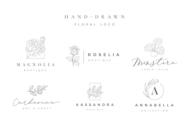 Logo floral dibujado a mano minimalista