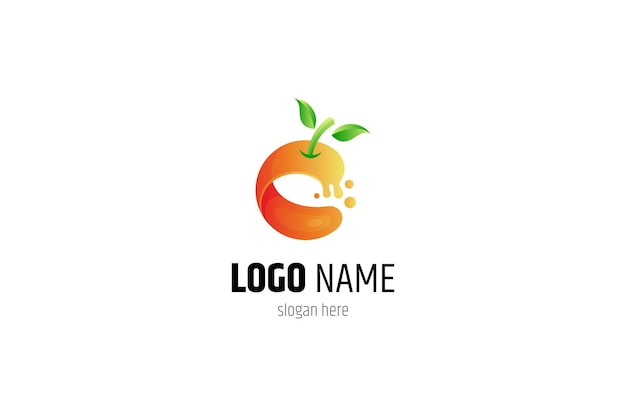 Logo de fruta naranja con forma 3d en color naranja degradado