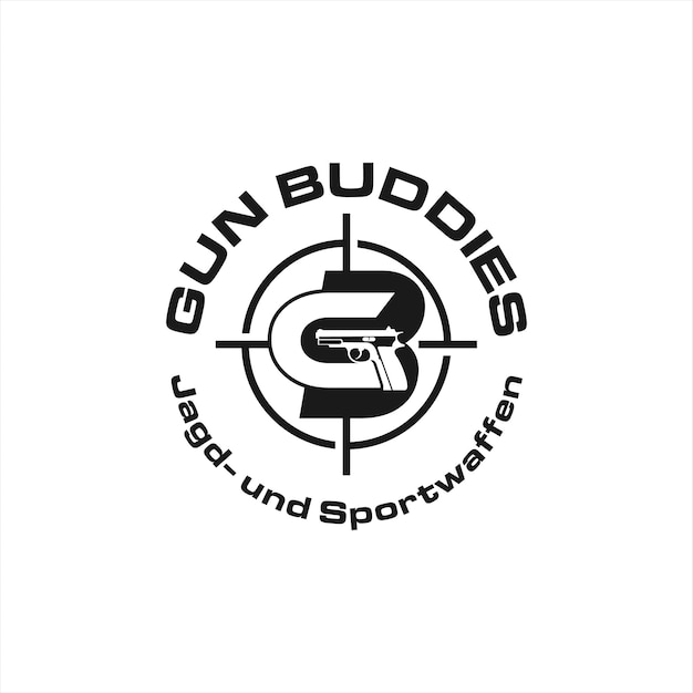 Vector un logo de gun buddies con un arma detrás