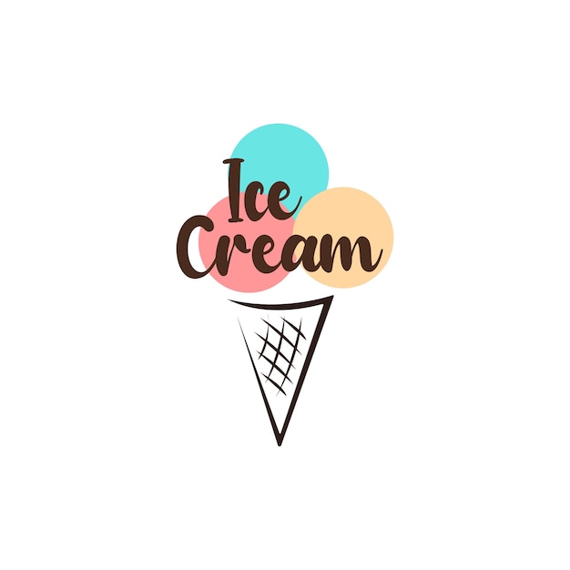 Logo Helado Emblema de helado italiano Helado en un cono de galleta con letras en un círculo