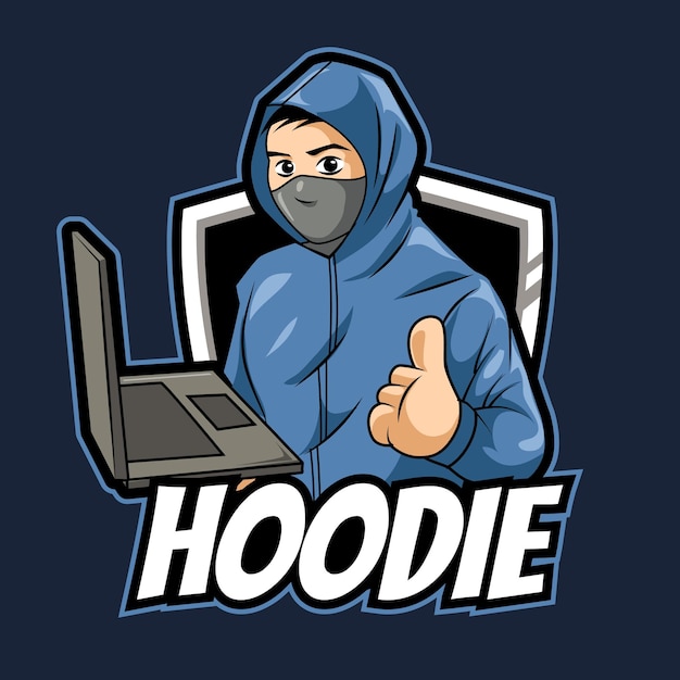 Logo de hombre de negocios de laptop con capucha