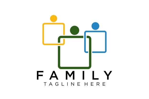 Logo Icono de familia feliz multicolor en figuras simples. El vector se puede utilizar como logotipo.