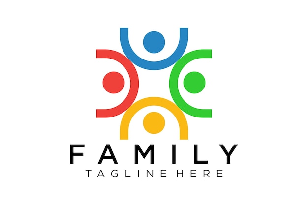 Logo Icono de familia feliz multicolor en figuras simples. El vector se puede utilizar como logotipo.
