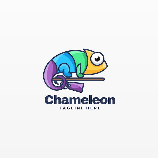  Logo Illustration Chameleon Simple Mascot Style.