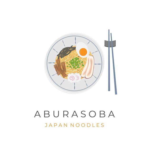 Vector logo ilustración mazesoba o abura soba deliciosos fideos ramen secos