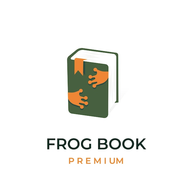Logo de ilustración de vector único de libro de rana verde