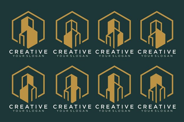Logo inmobiliario con forma hexagonal