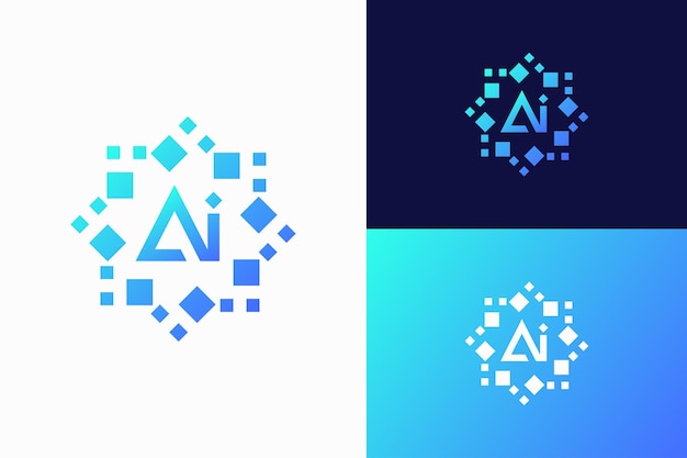 Logo Inteligencia Artificial con diseño limpio y elementos geométricos dispuestos simétricamente alrededor