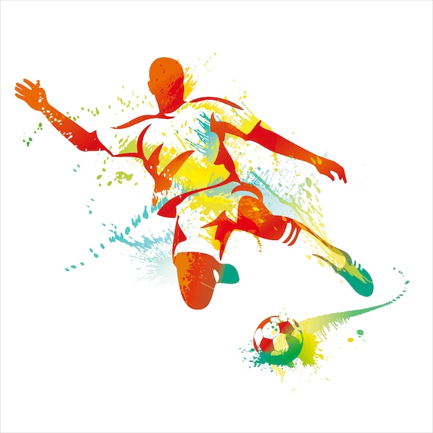 Vector logo de jugador de fútbol, pelota de patada deporte, jugador de fútbol, campo de fútbol