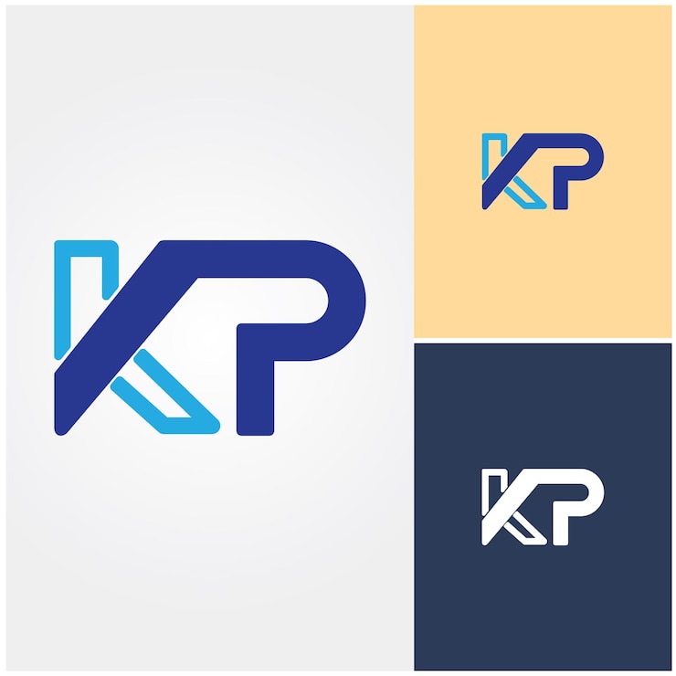 Vector un logo para kp con un fondo azul y amarillo.