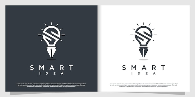 Logo de lámpara con concepto de letra s vector premium