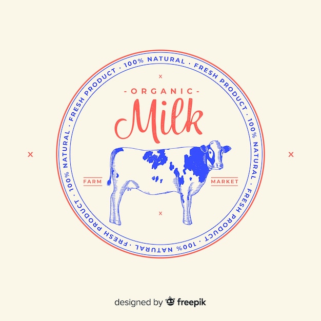 Vector logo leche vaca vintage dibujada a mano