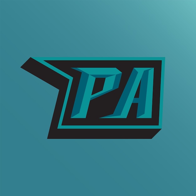 Logo de letra PA con estilo de juego y colores contemporáneos.