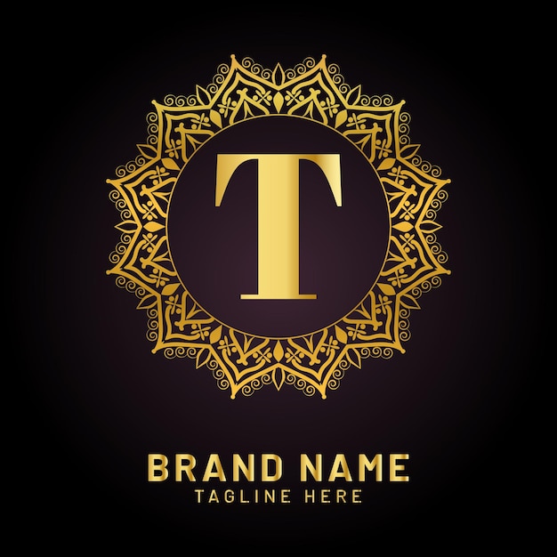 Logo de letra t de lujo con color dorado