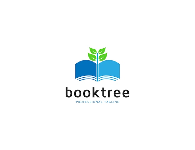 Logo de libro de educación con concepto de planta