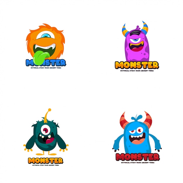 Logo lindo monstruo Monster logo personaje plantilla vector. Plantilla de logotipo de personaje.