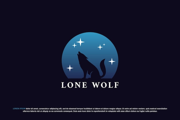 Logo lobo aullido silueta animal solitario vida silvestre noche
