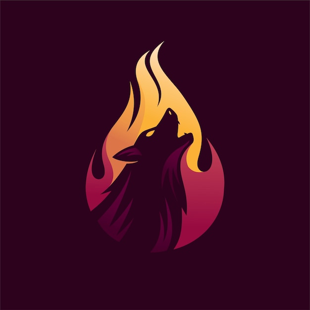 logo de lobo con concepto de llamas