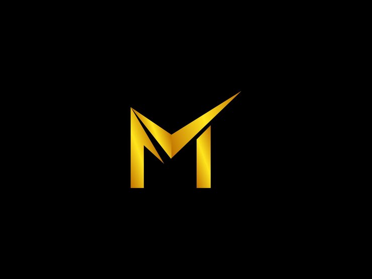 Logo m dorado sobre fondo negro