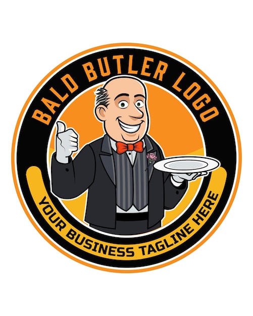 Logo de mantequilla calva con un hombre sosteniendo un plato