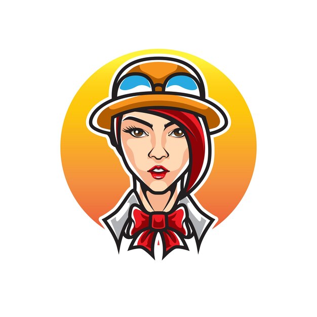 LOGO DE MASCOTA DE CABEZA DE NIÑA DE VERANO