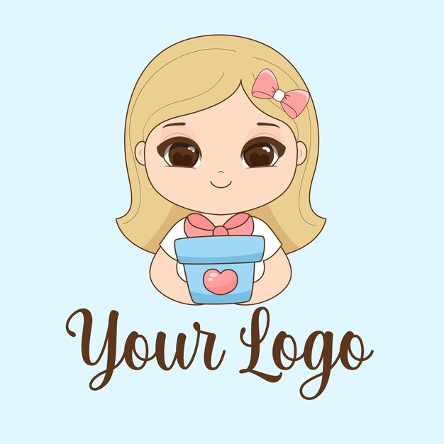 Logo mascota chica rubia con caja Vector
