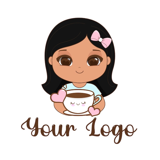 Logo de la mascota de la chica con la taza de té Ilustración vectorial