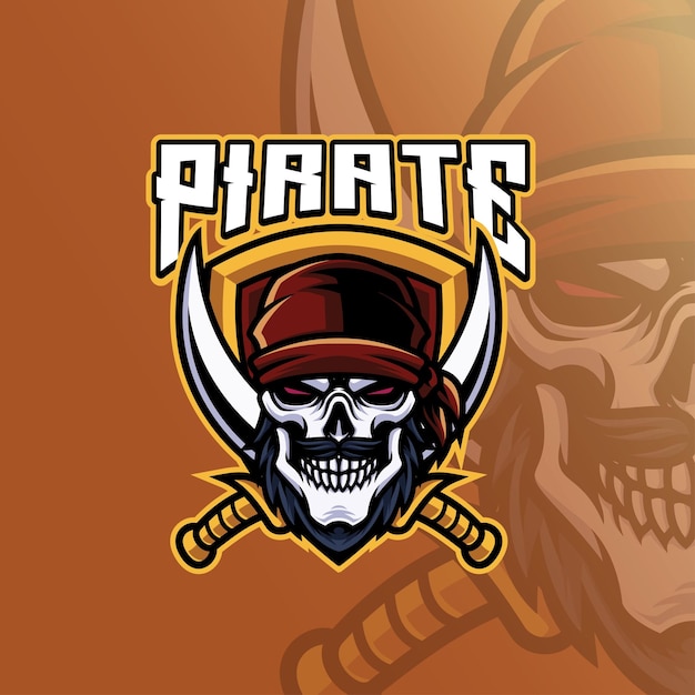 Logo De La Mascota Del Pirata Skull Raider Miembro premium Plantillas