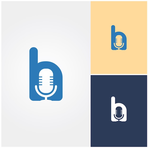 Un logo de micrófono con la letra b en él