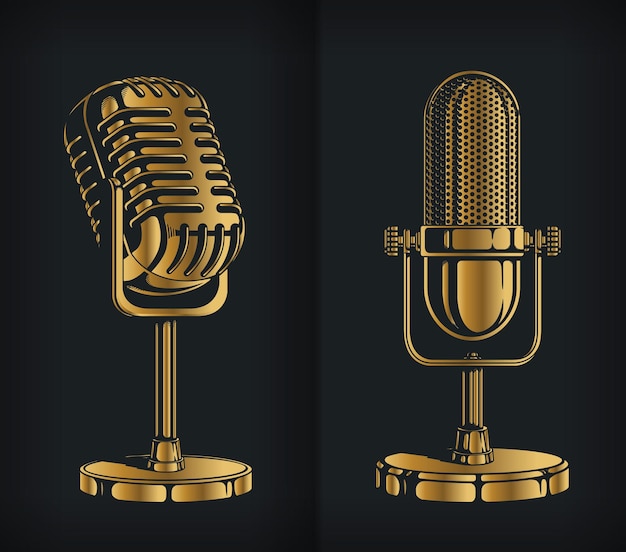 Logo de micrófono retro oro clásico silueta