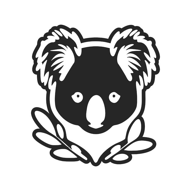 Logo minimalista en blanco y negro con adorable y lindo koala