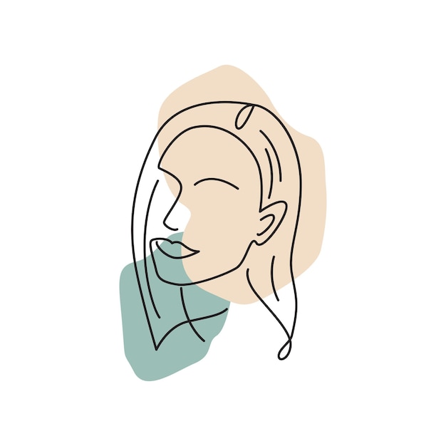 Logo minimalista hermosa mujer cara pelo negro una línea dibujo vector icono ilustración diseño