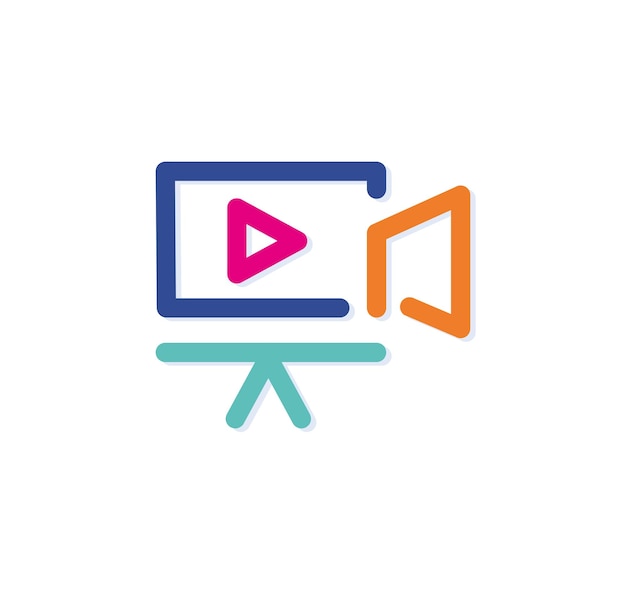 Logo de monitor-video colorido abstracto. Líneas modernas con nuevos colores pop art.