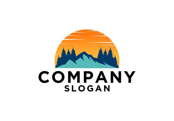 Un logo de montaña con un paisaje de montaña y las palabras empresa.