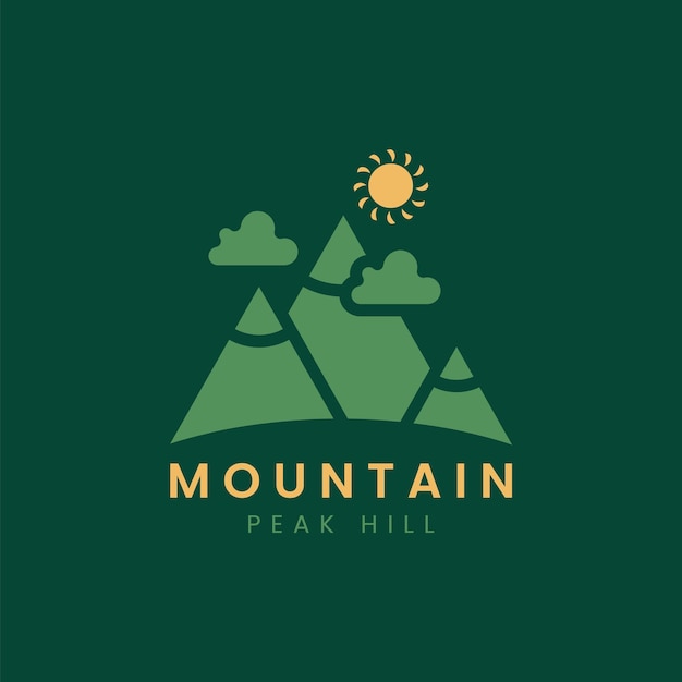 El logo de una montaña verde con el sol encima