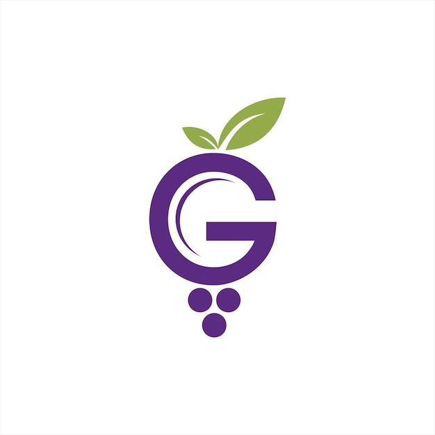 Un logo morado y verde con una uva y una hoja verde.