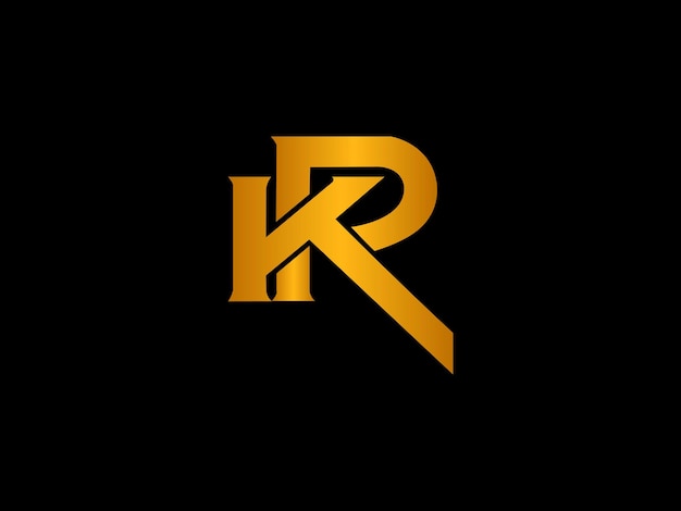 Un logo negro y dorado con la letra kr sobre un fondo negro