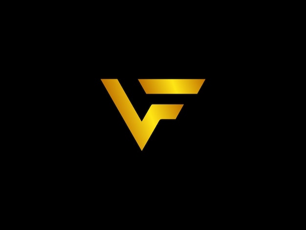 Un logo negro y dorado con la letra vf sobre un fondo negro