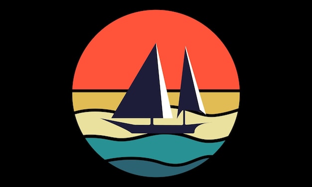 Un logo negro y naranja con un velero en el agua.