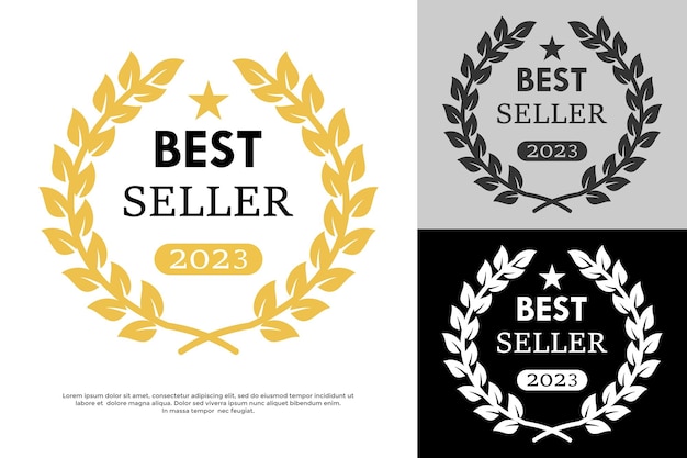 Un logo negro y plateado con las palabras best seller 2023.