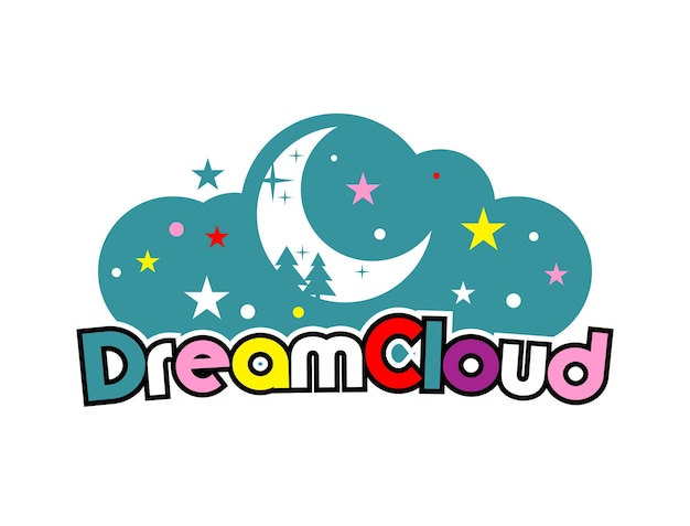 Vector logo de nube con luna creciente y abeto