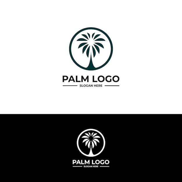 Logo de palmera con fondo blanco y negro