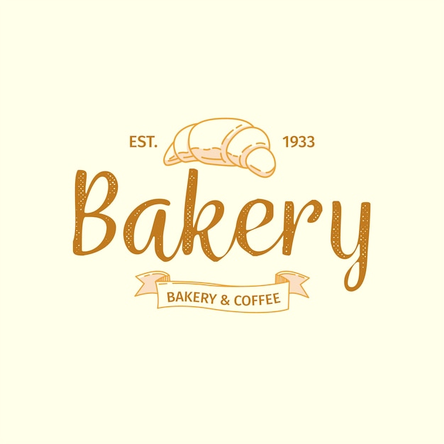 Logo de panadería con diseño retro y croissant