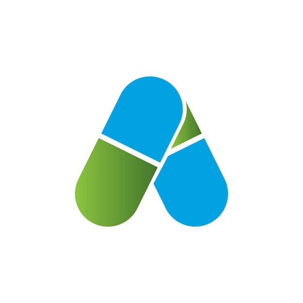 Logo de pastillas verdes y azules con una pastilla azul
