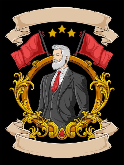 Vector logo patriótico de hombre de traje barbudo