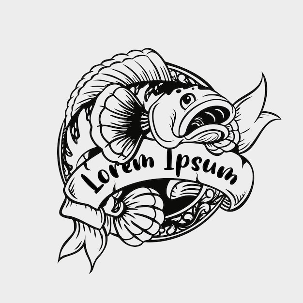 Vector logo de pez cabeza de serpiente blanco negro