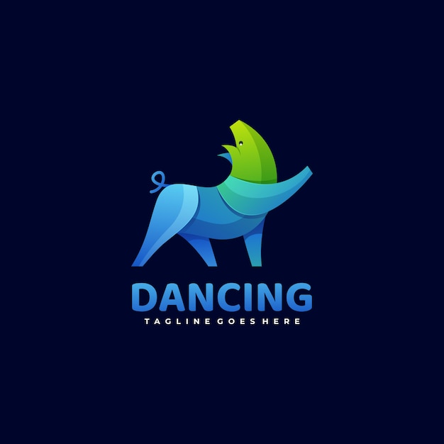 Logo pig dancing gradient colorful style.