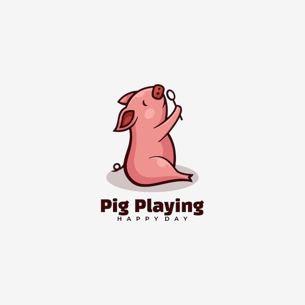 Logo pig playing simple mascot style.